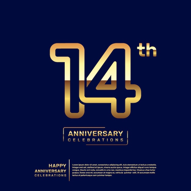 Diseño del logotipo del 14.º aniversario con un concepto de doble línea en color dorado
