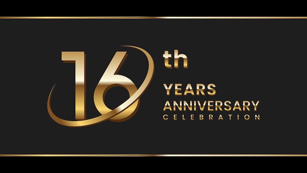 Diseño del logotipo del 16º aniversario con color dorado y anillo para el evento de cumpleaños Plantilla vectorial del logotipo