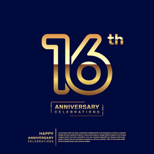 Diseño del logotipo del 16º aniversario con un concepto de doble línea en color dorado