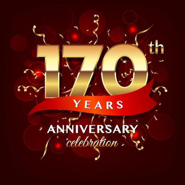 Diseño del logotipo del 170 aniversario con número dorado y plantilla de vector de logotipo de cinta roja