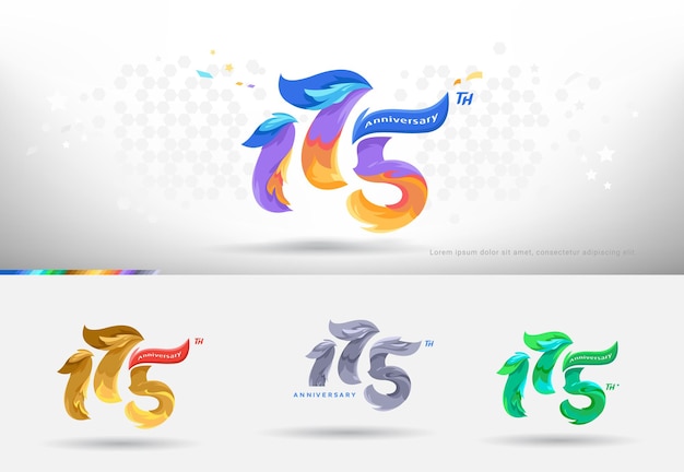 Diseño del logotipo del 175 aniversario Estilo colorido moderno Celebración de números alegres con variación de colores