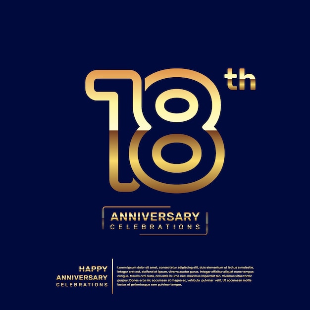 Diseño del logotipo del 18º aniversario con un concepto de doble línea en color dorado