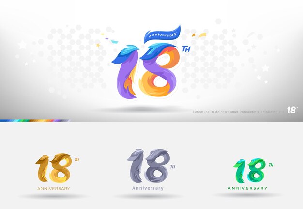 Diseño del logotipo del 18 aniversario Estilo colorido moderno Celebración de números alegres con variación de colores