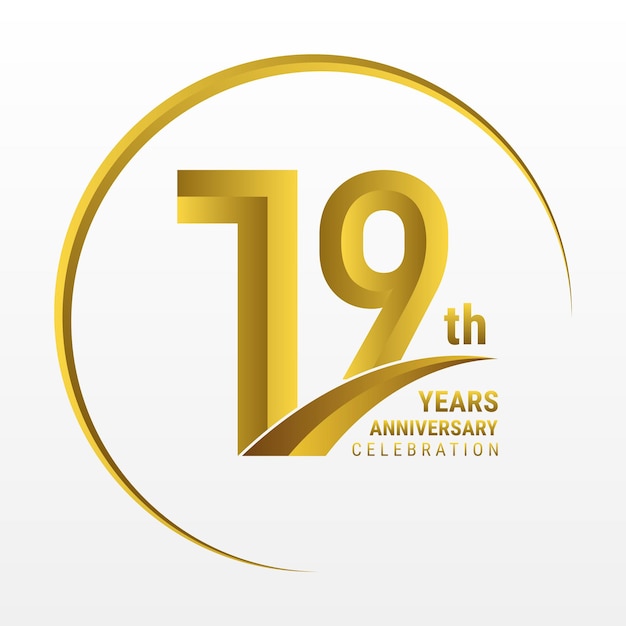 Diseño del logotipo del 19º aniversario con color dorado y plantilla de vector de logotipo de anillo