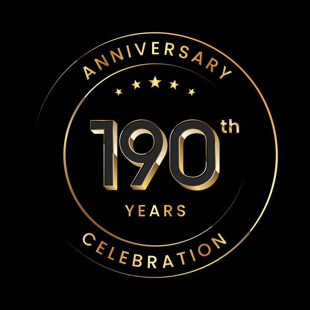 Diseño del logotipo del 190 aniversario Número dorado con estilo 3d para el evento de celebración de cumpleaños Vector
