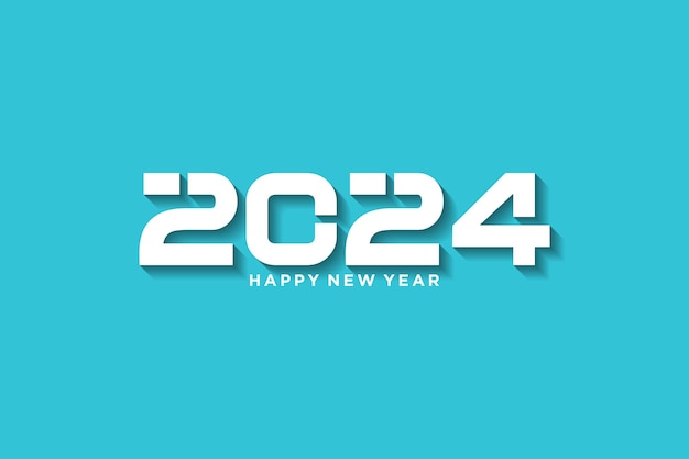 Diseño del logotipo de 2024 con números 3D blancos en fondo turquesa saludando el año nuevo 2024