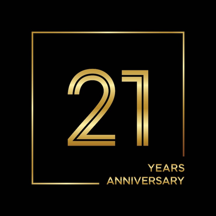 Vector diseño del logotipo del 21.º aniversario con plantilla vectorial de logotipo de doble línea