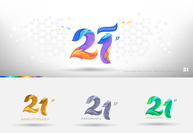 Diseño del logotipo del 21o aniversario Estilo colorido moderno Celebración de números alegres con variación de colores