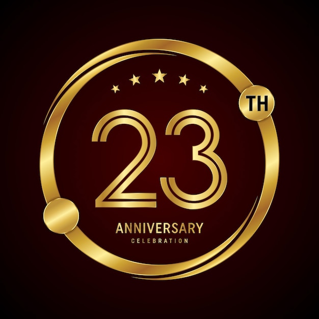 Diseño del logotipo del 23 aniversario con anillo dorado y número Ilustración de plantilla vectorial