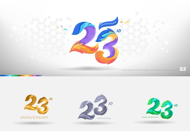 Diseño del logotipo del 23 aniversario Estilo colorido moderno Celebración de números alegres con variación de colores