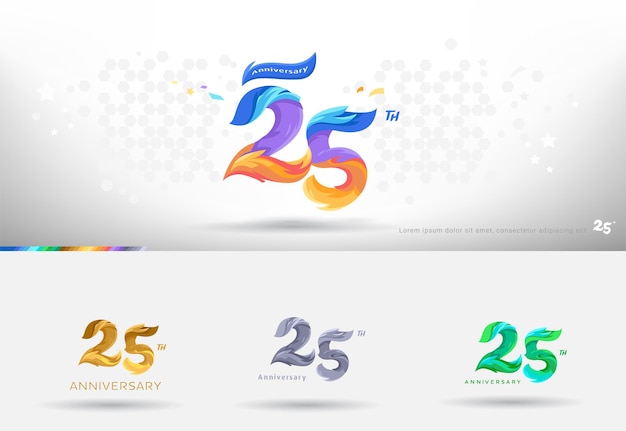 Diseño del logotipo del 25 aniversario Estilo colorido moderno Celebración de números alegres con variación de colores