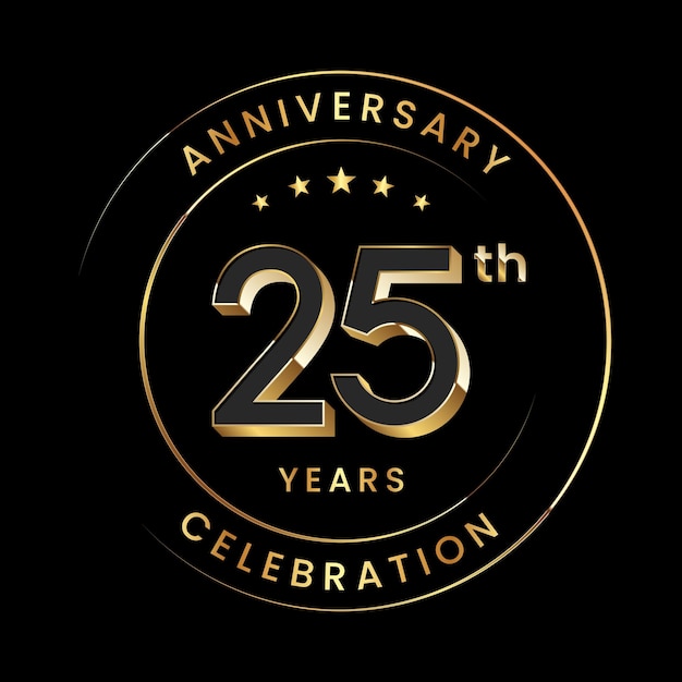 Diseño del logotipo del 25 aniversario Número dorado con estilo 3d para el evento de celebración de cumpleaños Vector