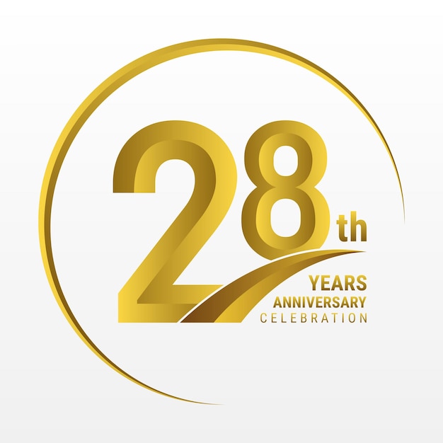 Vector diseño del logotipo del 28 aniversario con color dorado y plantilla de vector de logotipo de anillo