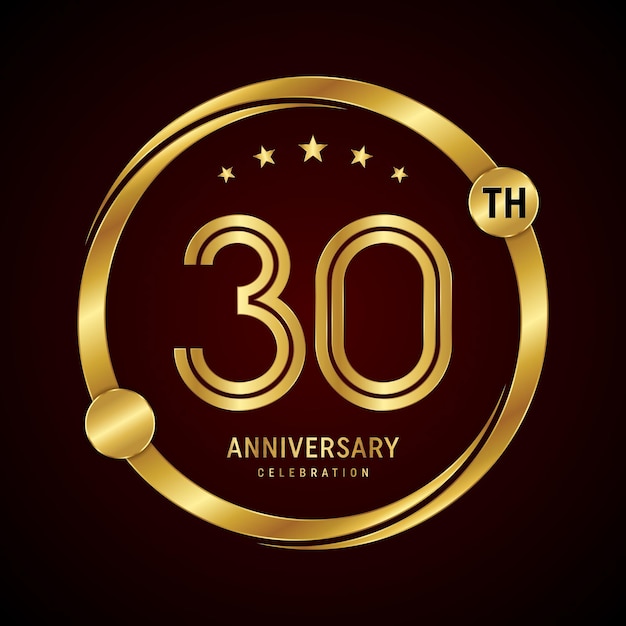 Diseño del logotipo del 30 aniversario con anillo dorado y número Ilustración de plantilla vectorial