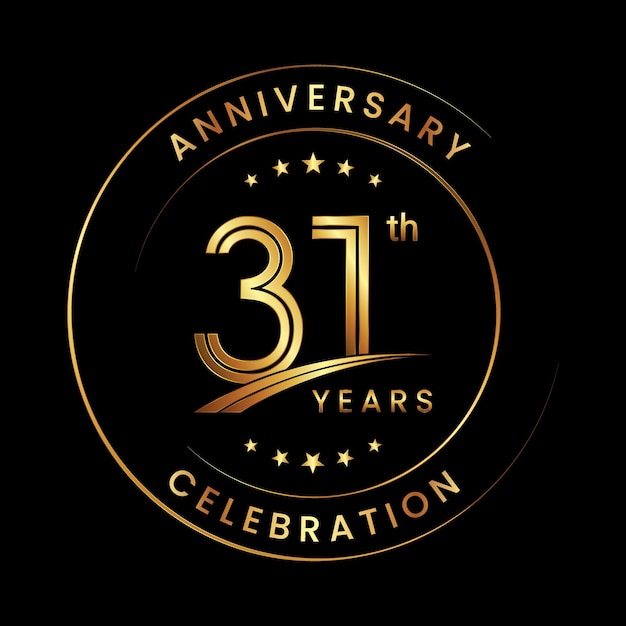 Diseño del logotipo del 31.º aniversario con anillo de color dorado y texto para eventos de celebración del aniversario Plantilla vectorial del logotipo