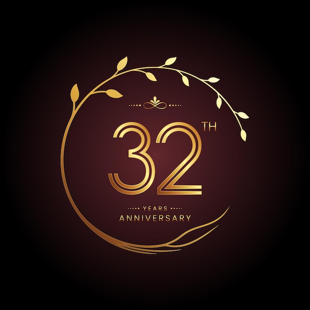 Diseño del logotipo del 32 aniversario con un número dorado y un concepto de árbol circular