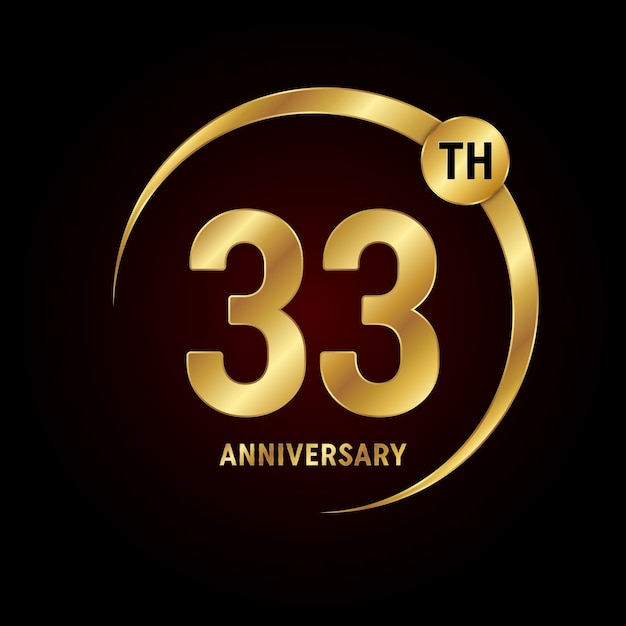 Vector diseño del logotipo del 33 aniversario con texto dorado y anillo logo vector template illustration