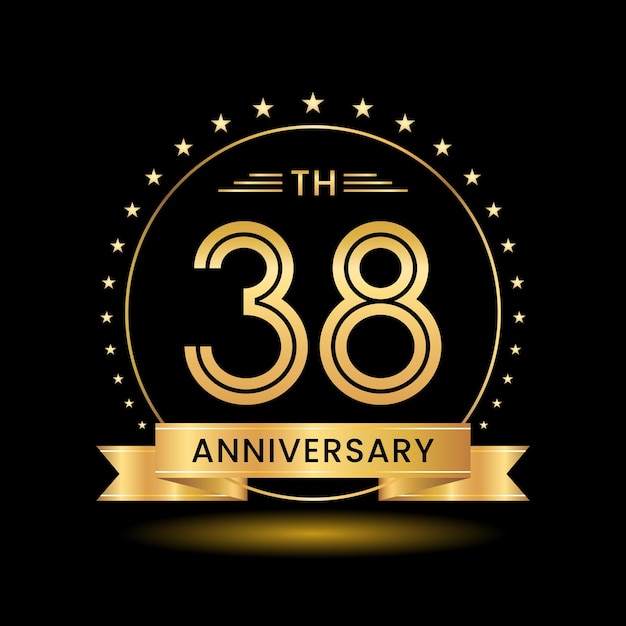 Diseño del logotipo del 38 aniversario Diseño de concepto de número dorado Estilo de arte de línea Plantilla de vector de logotipo