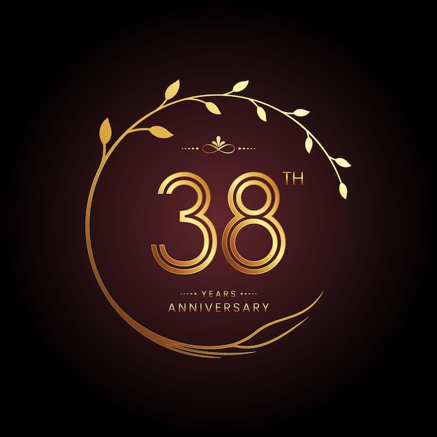 Diseño del logotipo del 38 aniversario con un número dorado y un concepto de árbol circular