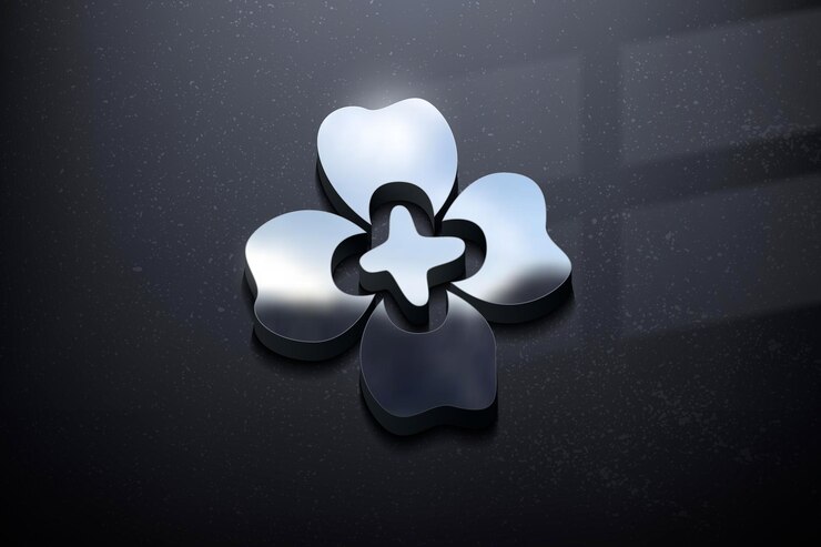 Vector diseño de logotipo 3d de flores, logotipo de mockup brillante con pared texturizada. vector realista