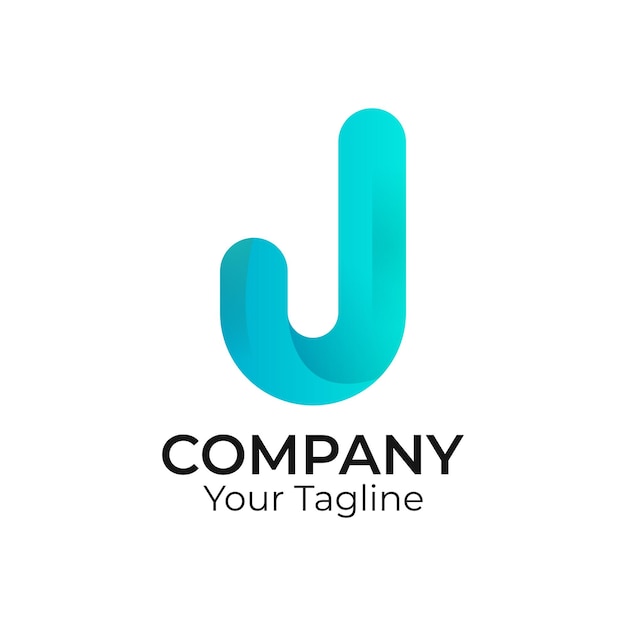 diseño de logotipo 3D de vector abstracto con gradiente de letra j