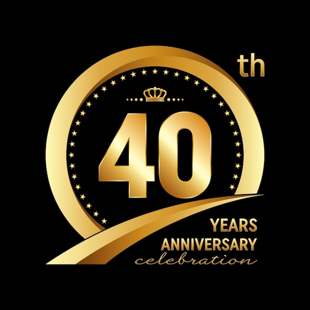 Diseño del logotipo del 40 aniversario con anillo de oro para la celebración del aniversario invitación al evento boda tarjeta de felicitación banner cartel folleto folleto Logo Vector Template