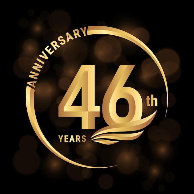 Diseño del logotipo del 46 aniversario con alas doradas y anillo Logo Vector Template Illustration