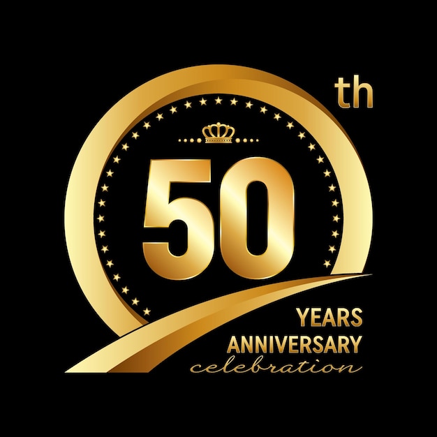 Diseño del logotipo del 50 aniversario con anillo de oro para la celebración del aniversario invitación al evento boda tarjeta de felicitación pancarta cartel folleto folleto Logo Vector Template