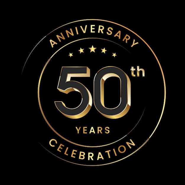 Diseño del logotipo del 50 aniversario Número dorado con estilo 3d para el evento de celebración de cumpleaños Vector