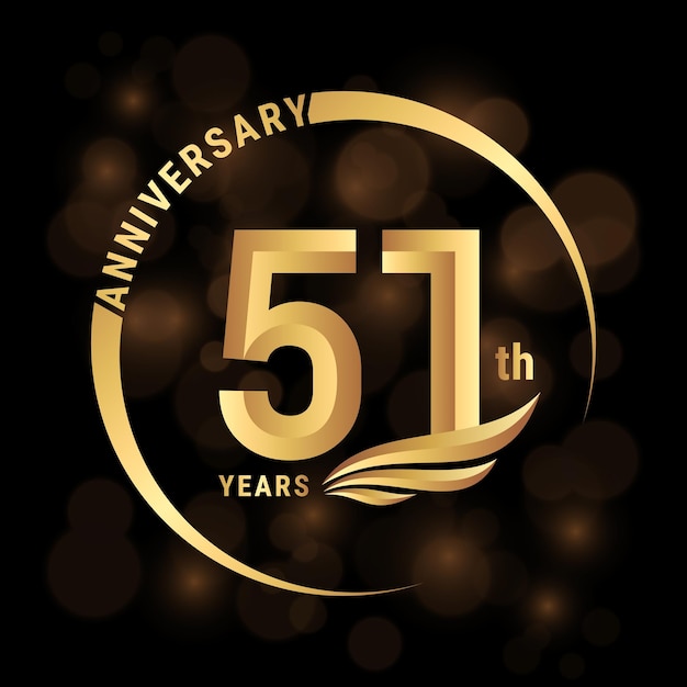 Diseño del logotipo del 51 aniversario con alas doradas y anillo Logo Vector Template Illustration