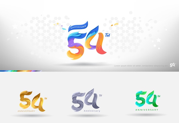 Diseño del logotipo del 54 aniversario Estilo colorido moderno Celebración de números alegres con variación de colores