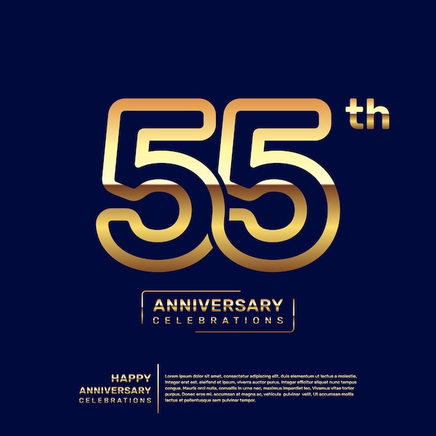 Diseño del logotipo del 55 aniversario con un concepto de doble línea en color dorado