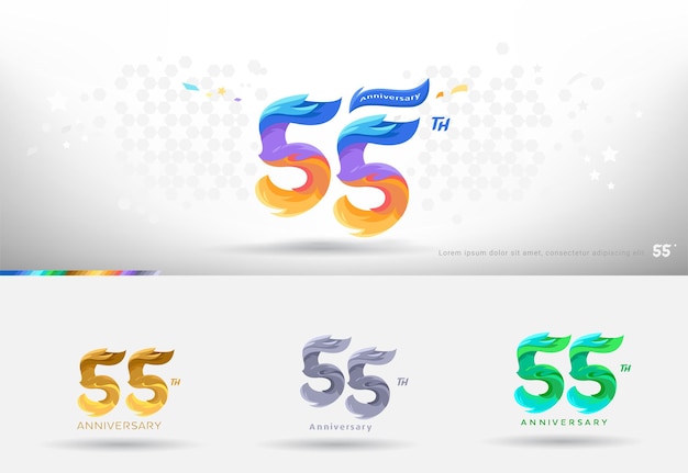 Diseño del logotipo del 55 aniversario Estilo colorido moderno Celebración de números alegres con variación de colores
