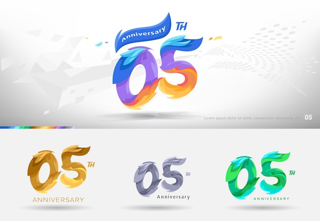 Diseño del logotipo del 5o aniversario Estilo colorido moderno Celebración de números alegres con variación de colores