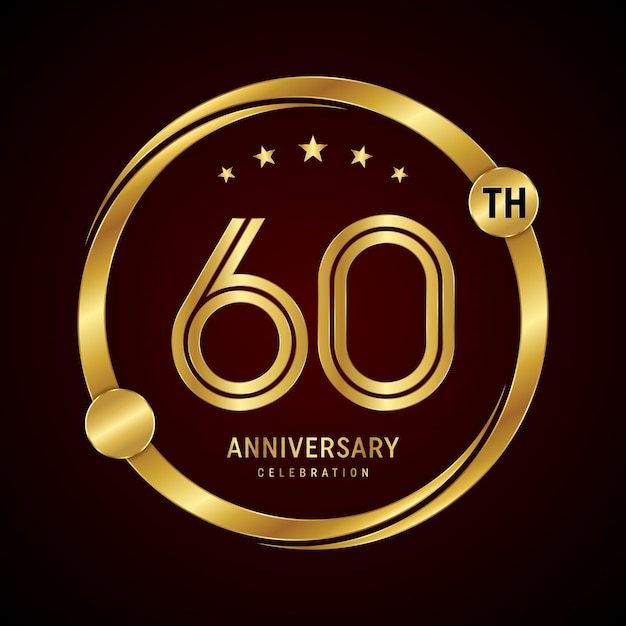 Diseño del logotipo del 60 aniversario con anillo dorado y número Ilustración de plantilla vectorial