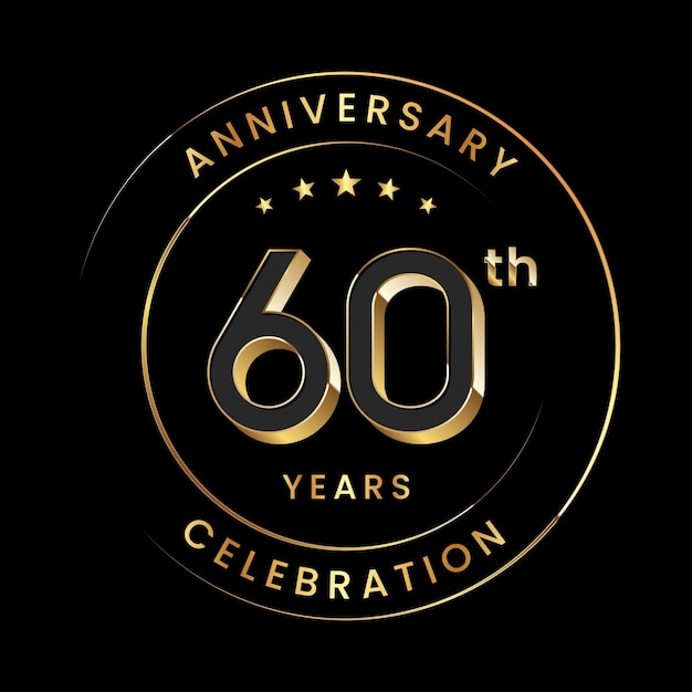 Diseño del logotipo del 60 aniversario Número dorado con estilo 3d para el evento de celebración de cumpleaños Vector