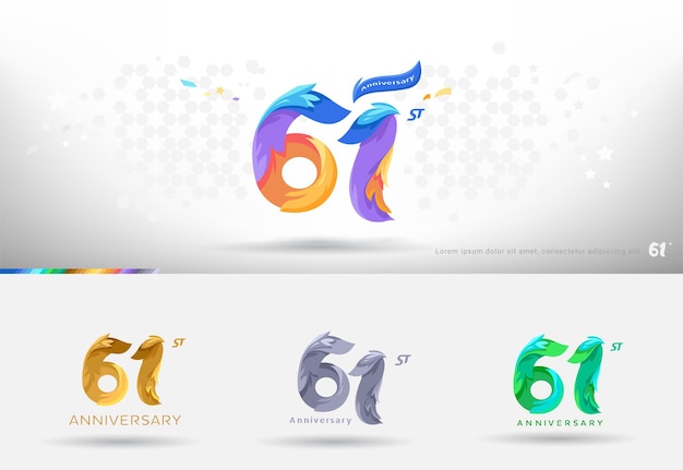 Diseño del logotipo del 61o aniversario Estilo colorido moderno Celebración de números alegres con variación de colores