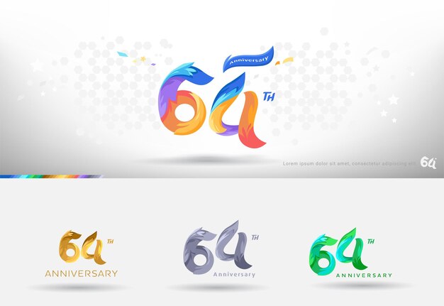 Diseño del logotipo del 64 aniversario Estilo colorido moderno Celebración de números alegres con variación de colores