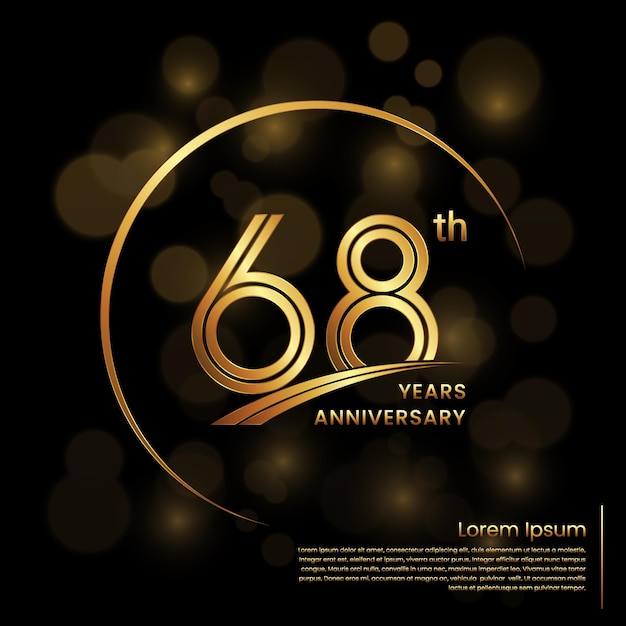Diseño del logotipo del 68 aniversario con números de línea doble Plantilla de aniversario de oro Plantilla de logotipo vectorial