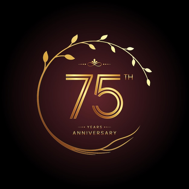 Diseño del logotipo del 75 aniversario con un número dorado y un concepto de árbol circular