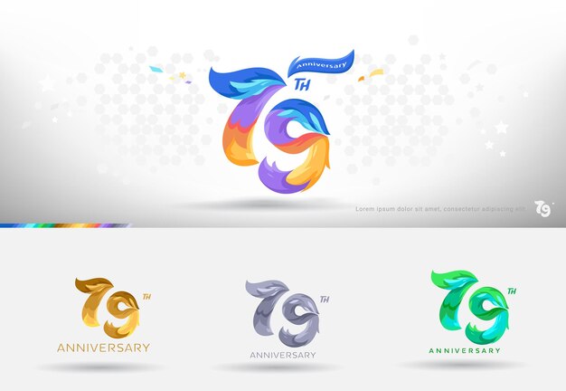 Diseño del logotipo del 79 aniversario Estilo colorido moderno Celebración de números alegres con variación de colores