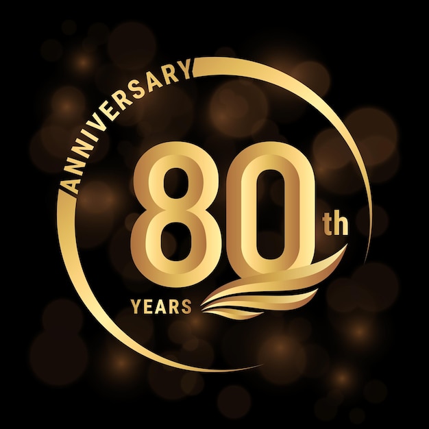 Diseño de logotipo del 80 aniversario con alas doradas y anillo Ilustración de plantilla de vector de logotipo