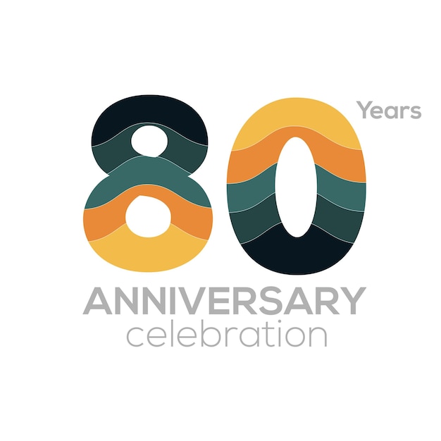 Diseño del logotipo del 80 aniversario, plantilla vectorial de iconos número 80. Paletas de colores minimalistas.