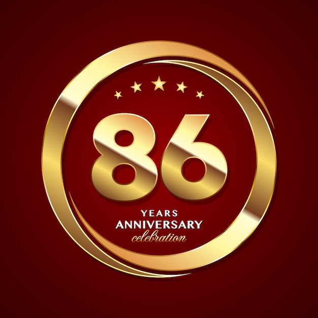 Diseño del logotipo del 86.º aniversario con estilo de anillo de oro brillante Ilustración de plantilla de vector de logotipo
