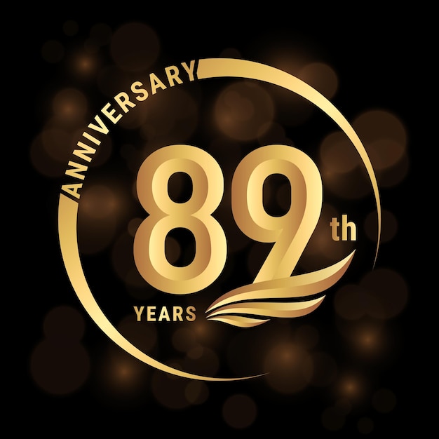 Diseño del logotipo del 89 aniversario con alas doradas Ilustración de plantilla de vector de logotipo