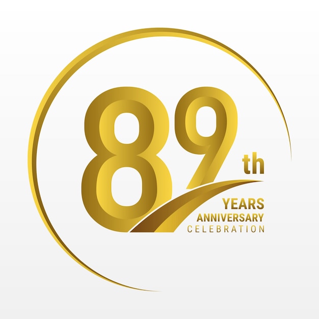 Diseño del logotipo del 89 aniversario con color dorado y plantilla de vector de logotipo de anillo