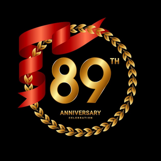Diseño de logotipo del 89.º aniversario con corona de laurel y plantilla de vector de logotipo de cinta roja