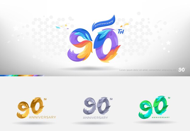 Diseño del logotipo del 90 aniversario Estilo colorido moderno Celebración de números alegres con variación de colores