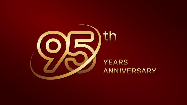 Diseño del logotipo del 95 aniversario en color dorado aislado sobre un fondo rojo