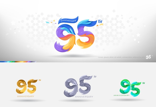 Diseño del logotipo del 95 aniversario Estilo colorido moderno Celebración de números alegres con variación de colores